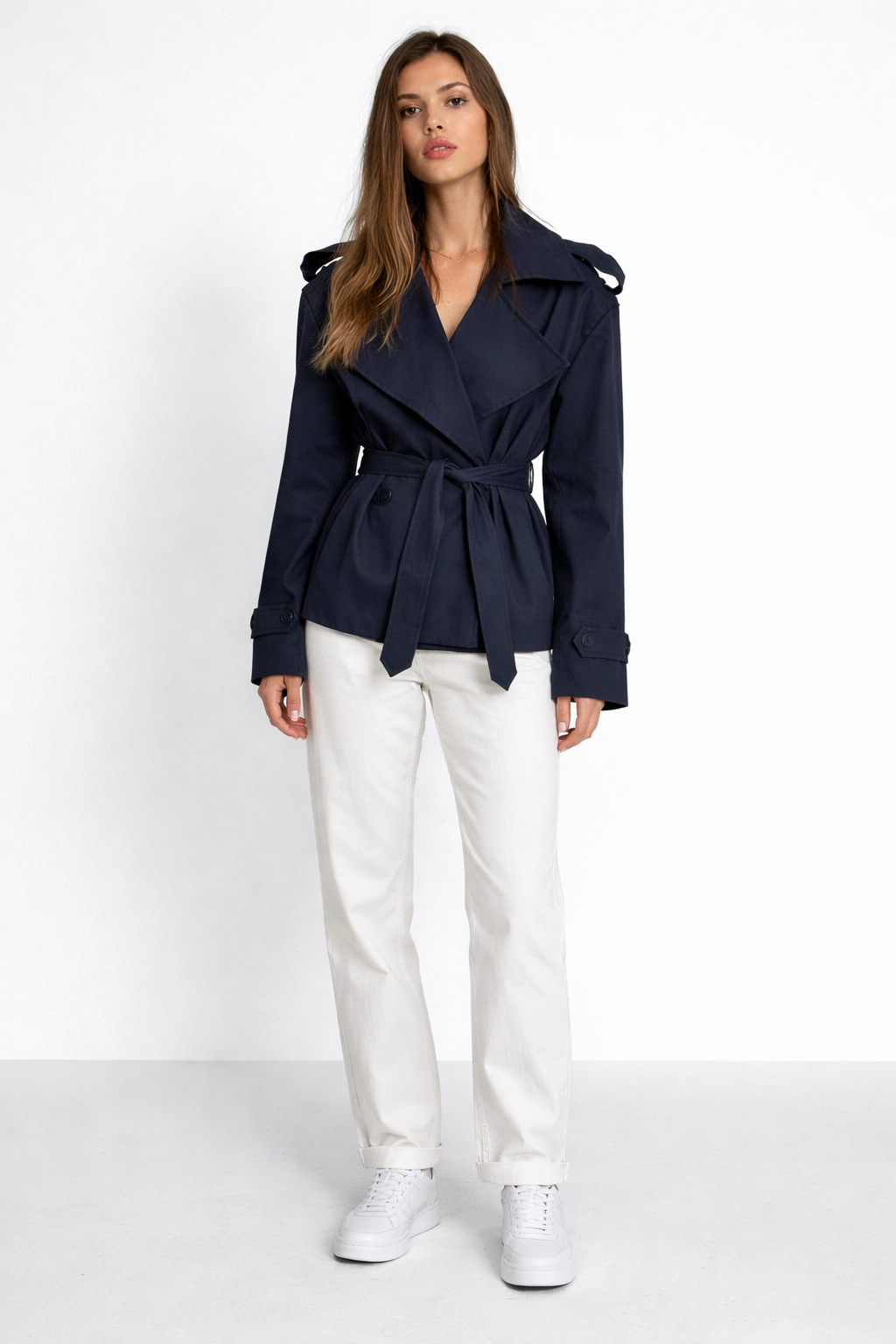 belted cropped trench jacket with oversized lapel – STRUCTURE