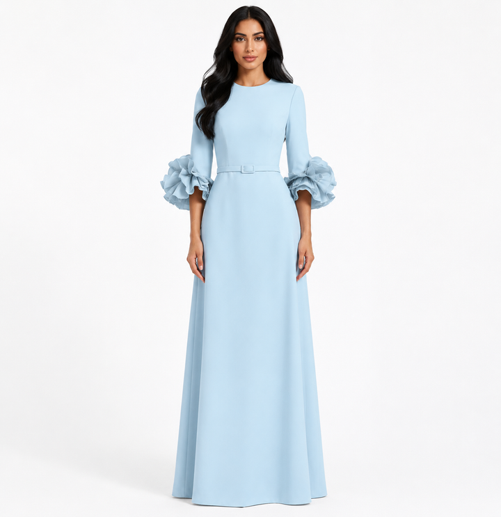 Sky Blue Ruffle Cuff Evening Gown - Serenity