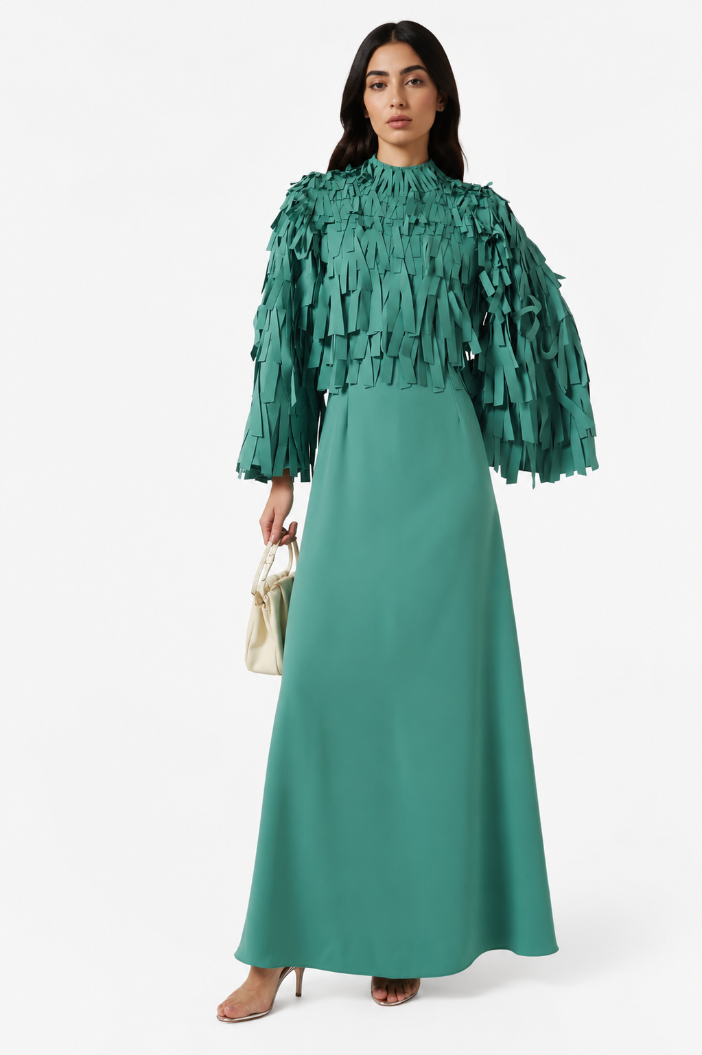 Fringe Detail Satin Evening Gown - ÉMERA