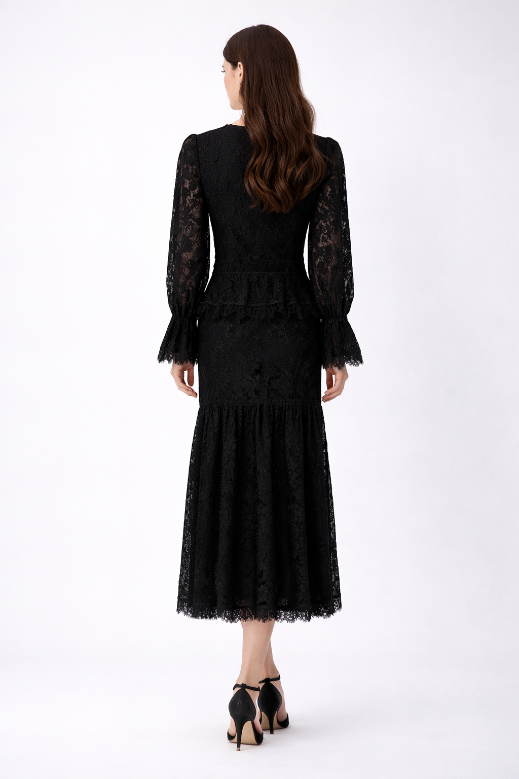Elegant Lace Midi Dress with Button Front-ERINTA
