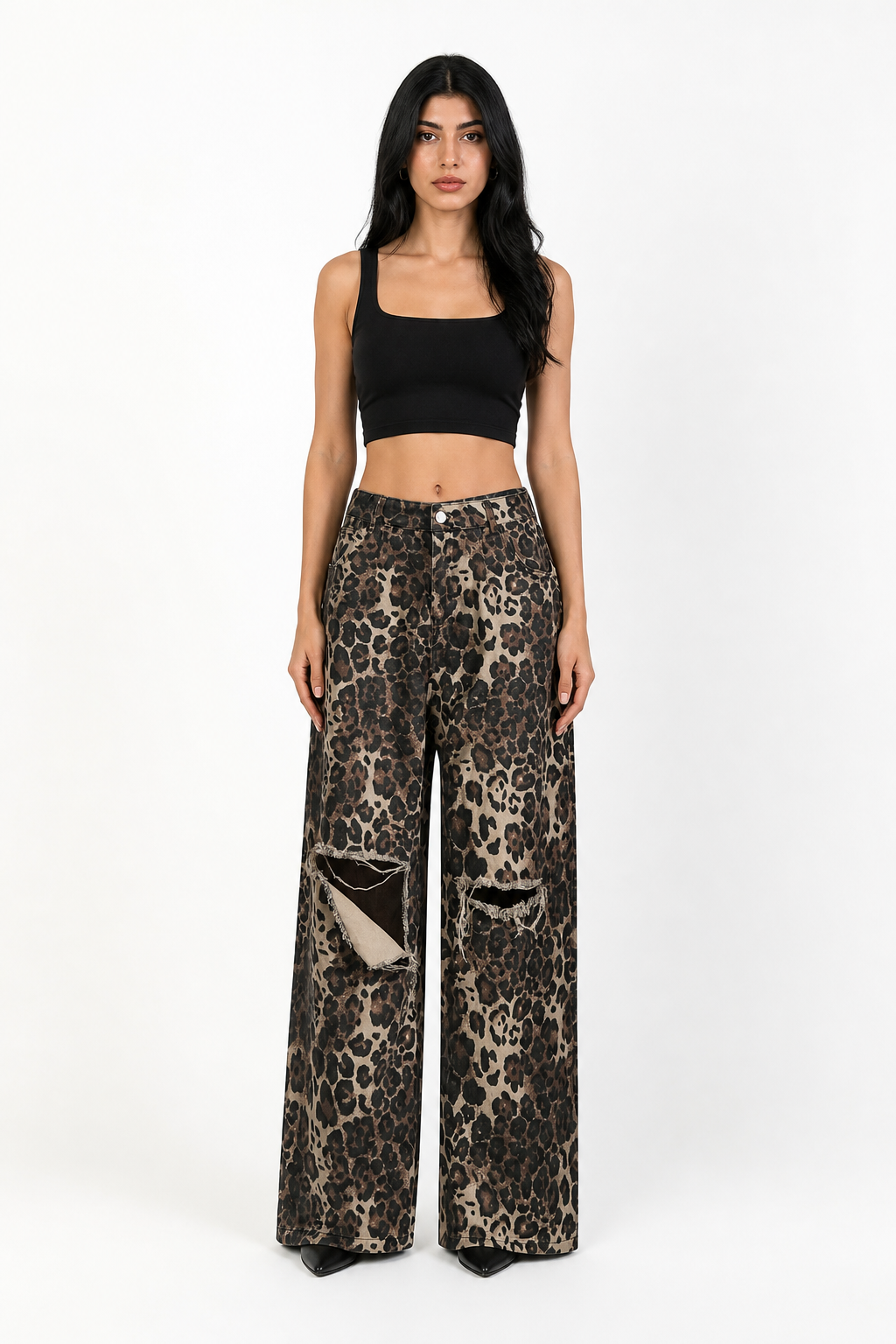 Distressed Leopard Wide-Leg Jeans – STREET