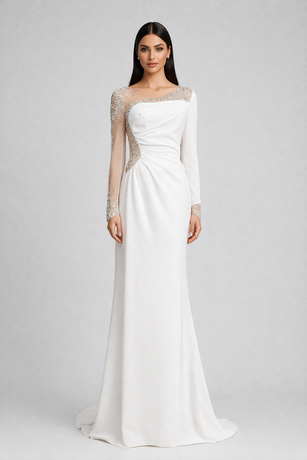 one-shoulder mermaid gown with embellished illusion sleeve – GLAM