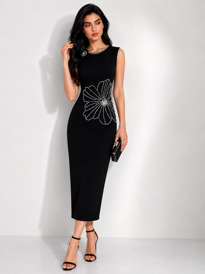 Crystal Floral Sheath Midi Dress - Blossom