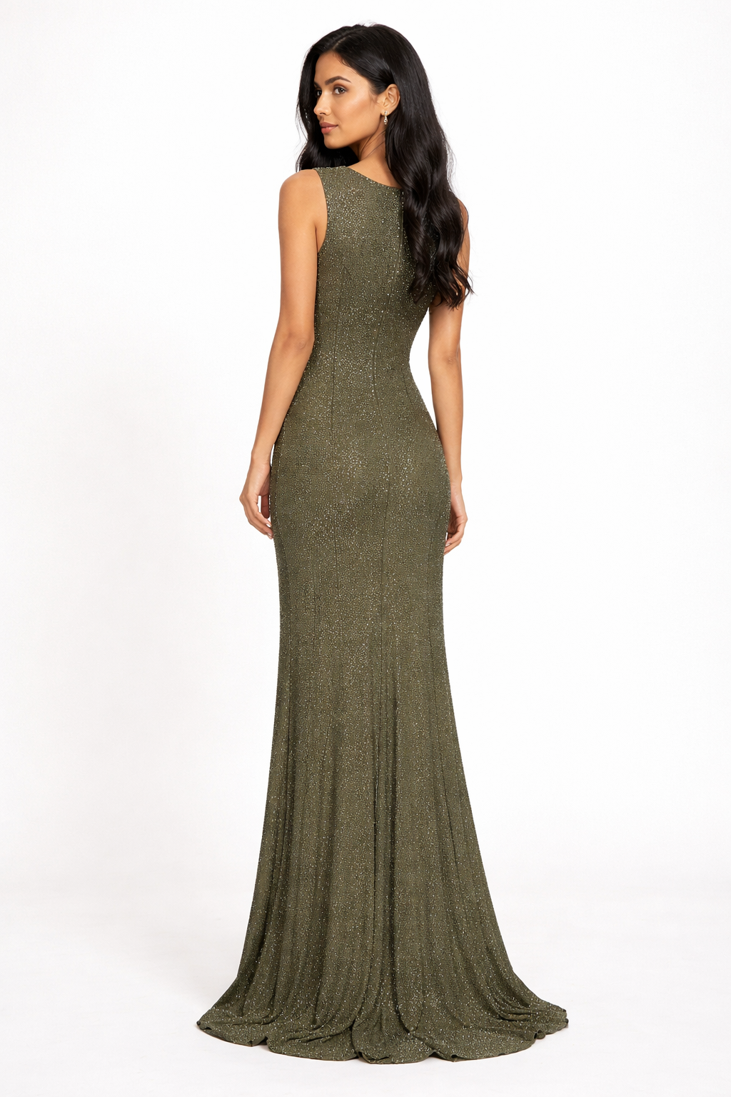 sleeveless maxi dress with draped cowl neckline and crystal embellishment – VERDA