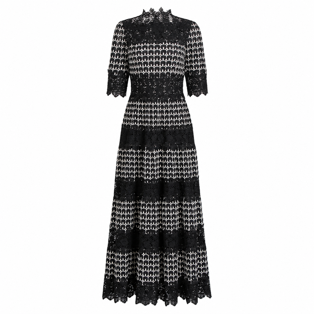 Vintage Lace High-Neck Maxi Dress - Noir