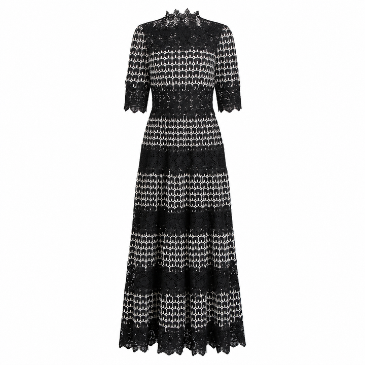 Vintage Lace High-Neck Maxi Dress - Noir