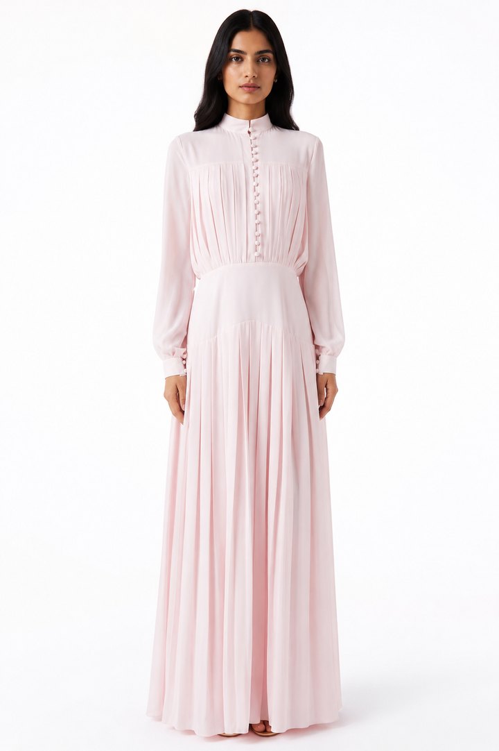 Pleated Blush Maxi Dress - LUNÉRA
