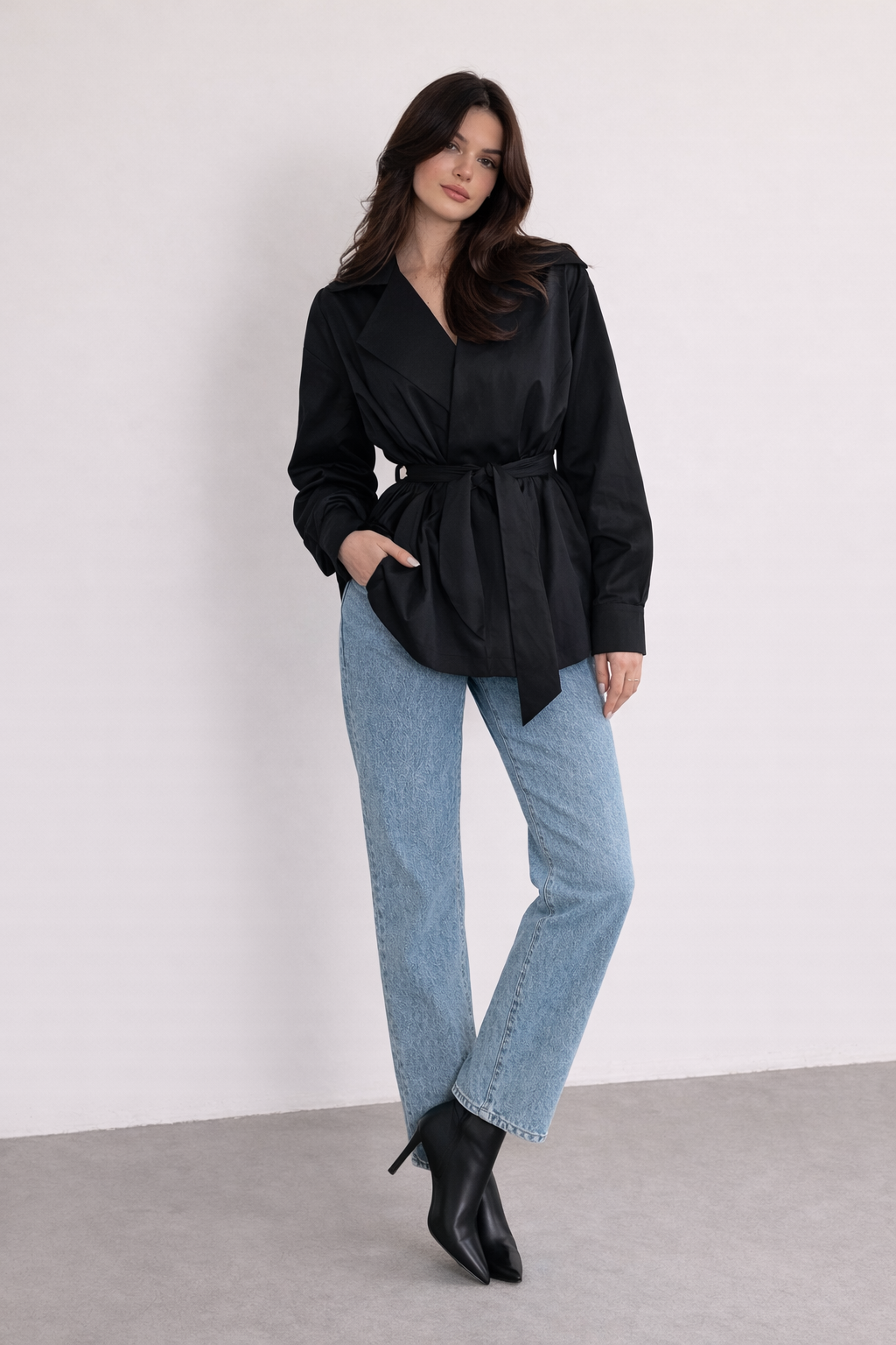 belted peplum jacket with structured collar – TAILOR