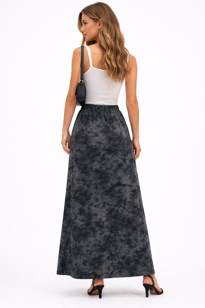 high-waisted marble print A-line skirt – NOIR