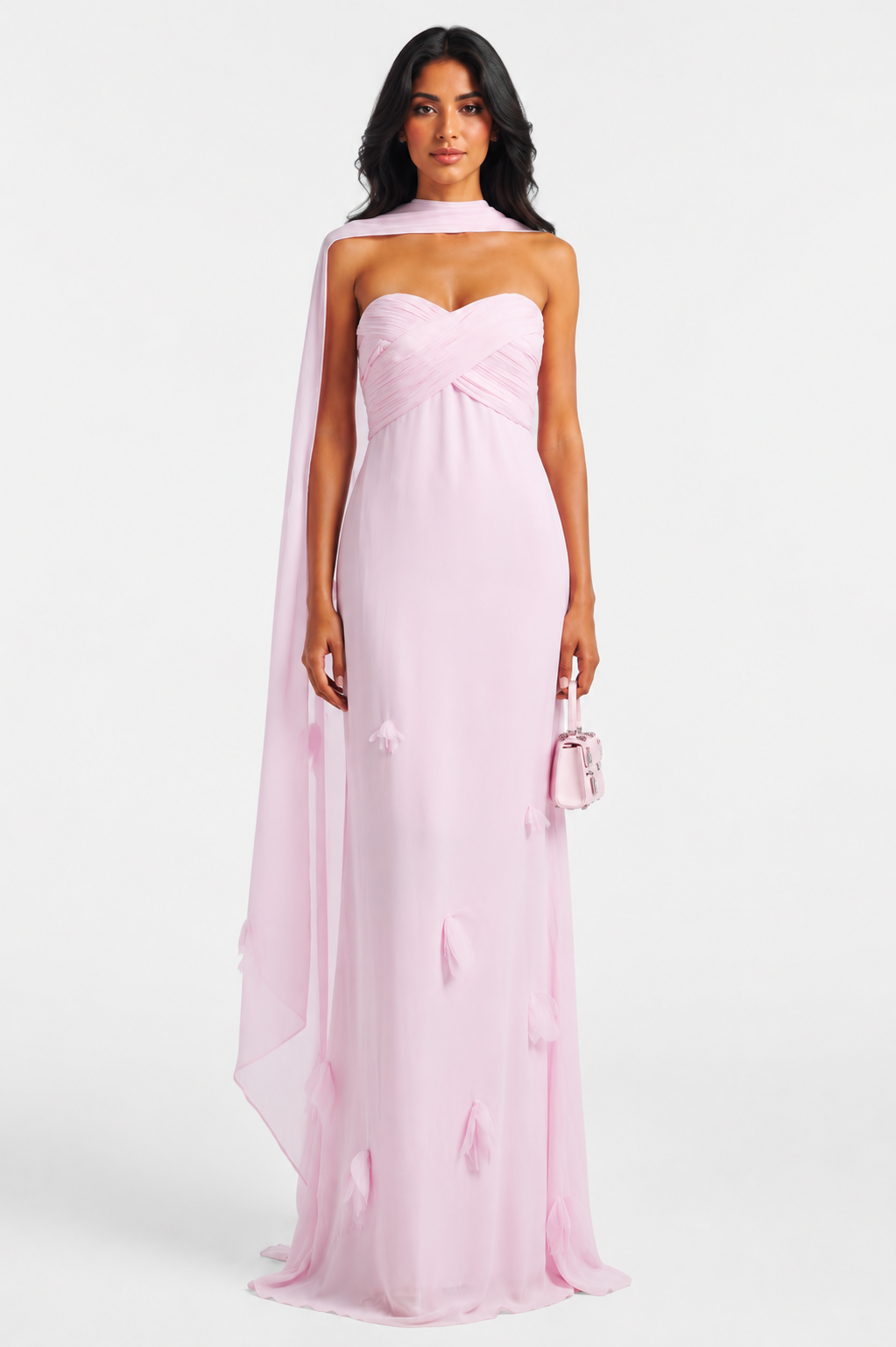 Blush Pink Draped Chiffon Evening Gown - Seraphina