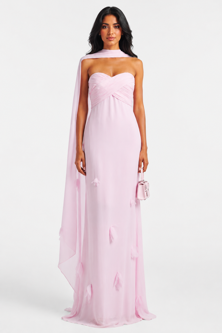 Blush Pink Draped Chiffon Evening Gown - Seraphina