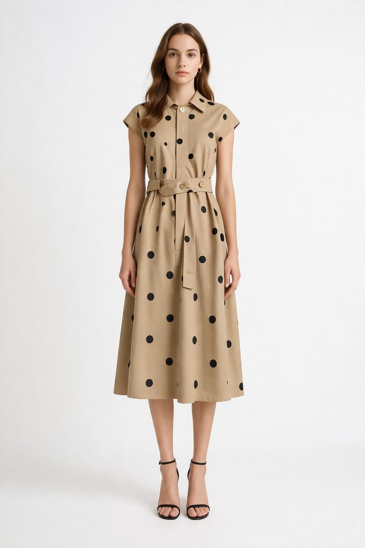 Polka Dot Belted Shirt Dress-seraa