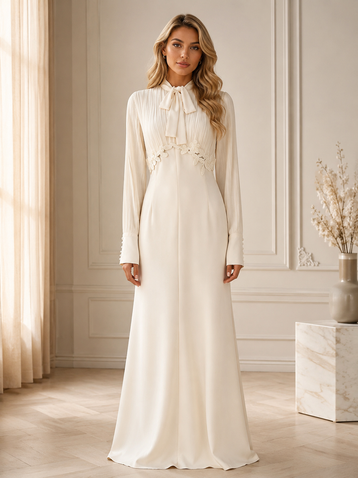 Elegant Contrast Bow Maxi Dress - Grace