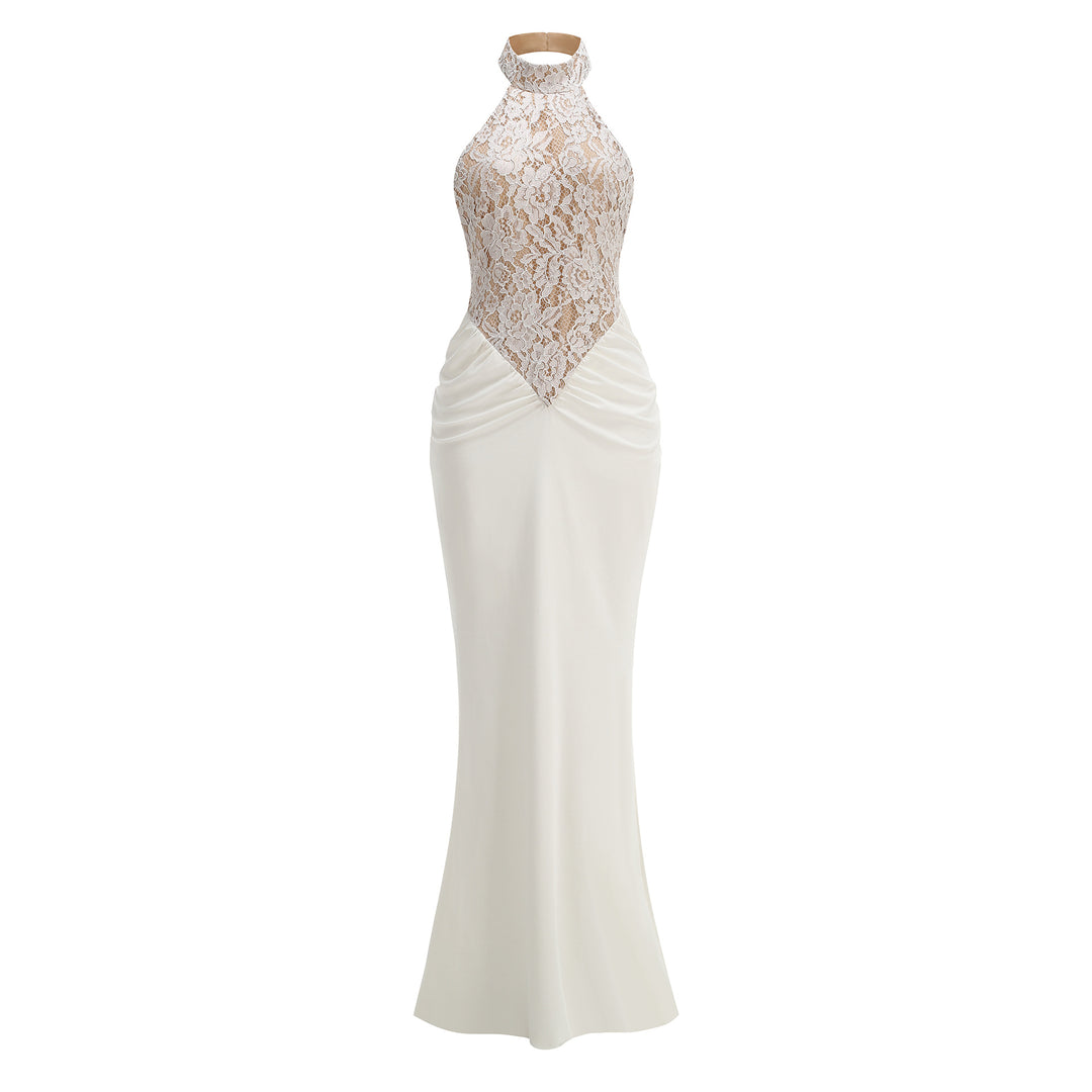 Lace Halter Mermaid Maxi Dress - Elegance