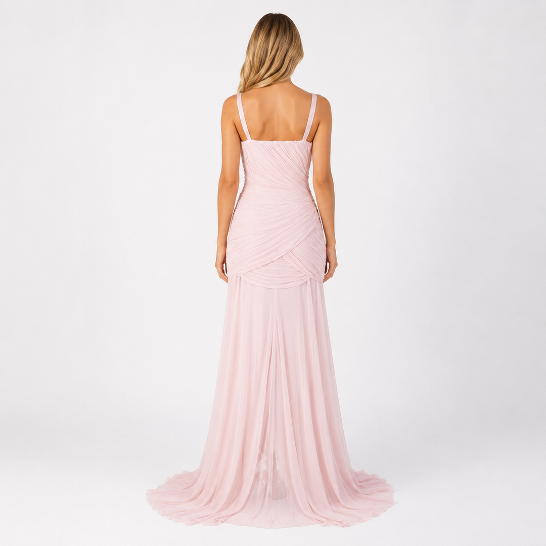 Ruched V-Neck Mermaid Evening Gown - Burgundy