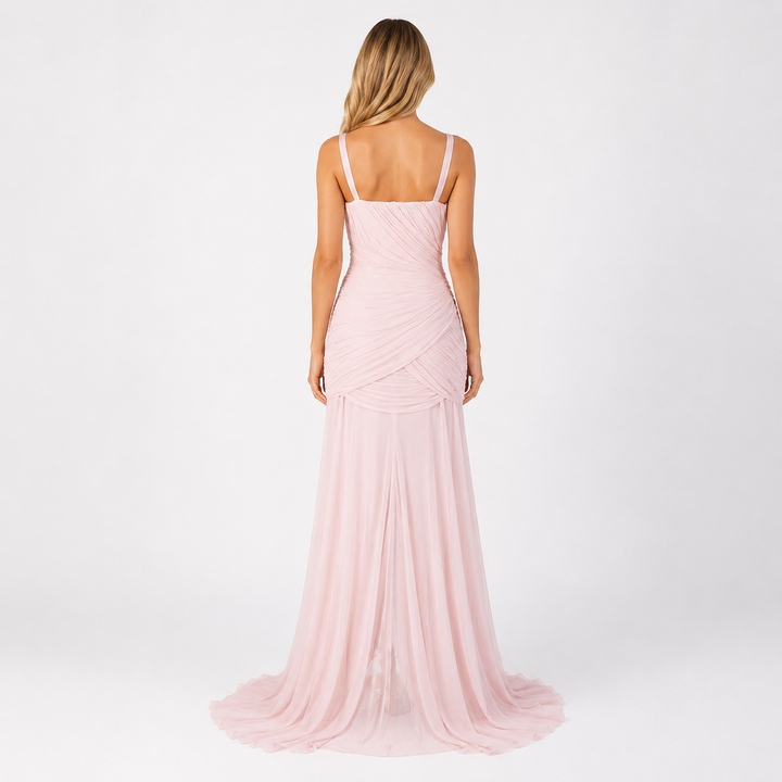 Ruched V-Neck Mermaid Evening Gown - Burgundy