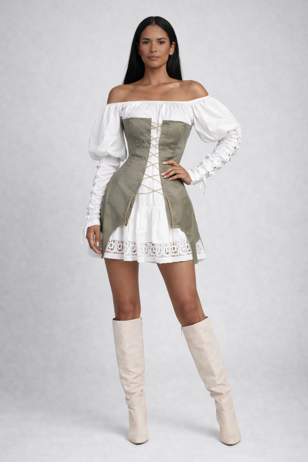 off-shoulder corset mini dress with lace-up detail – EDGE