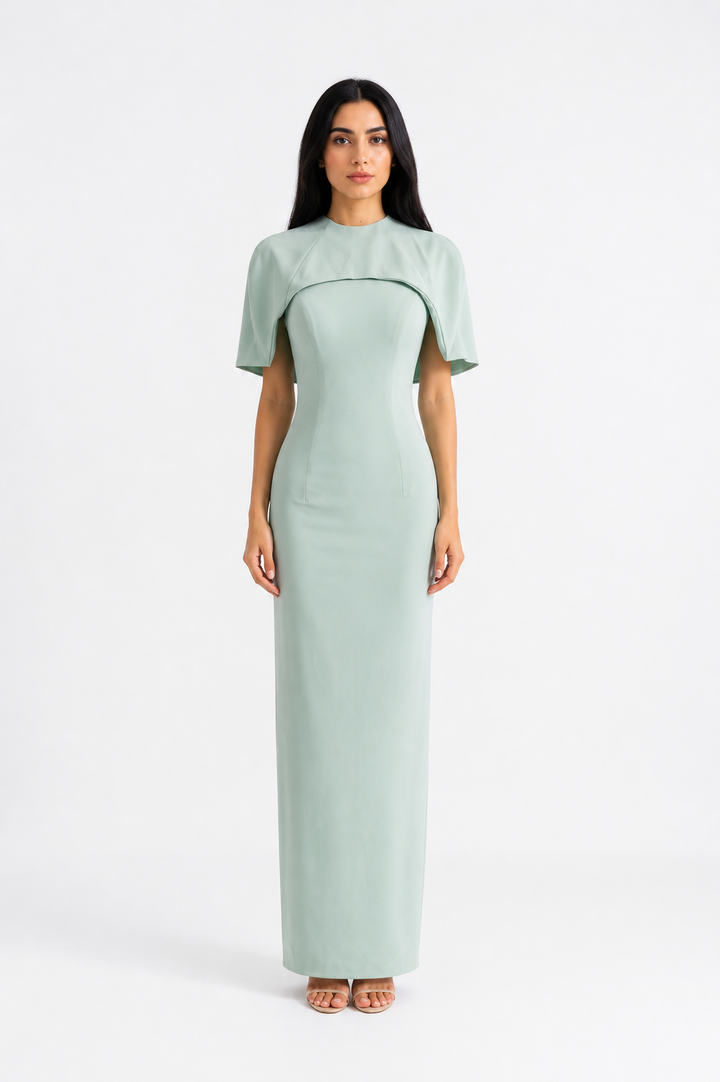 Cape Sleeve Fitted Maxi Dress – MINT