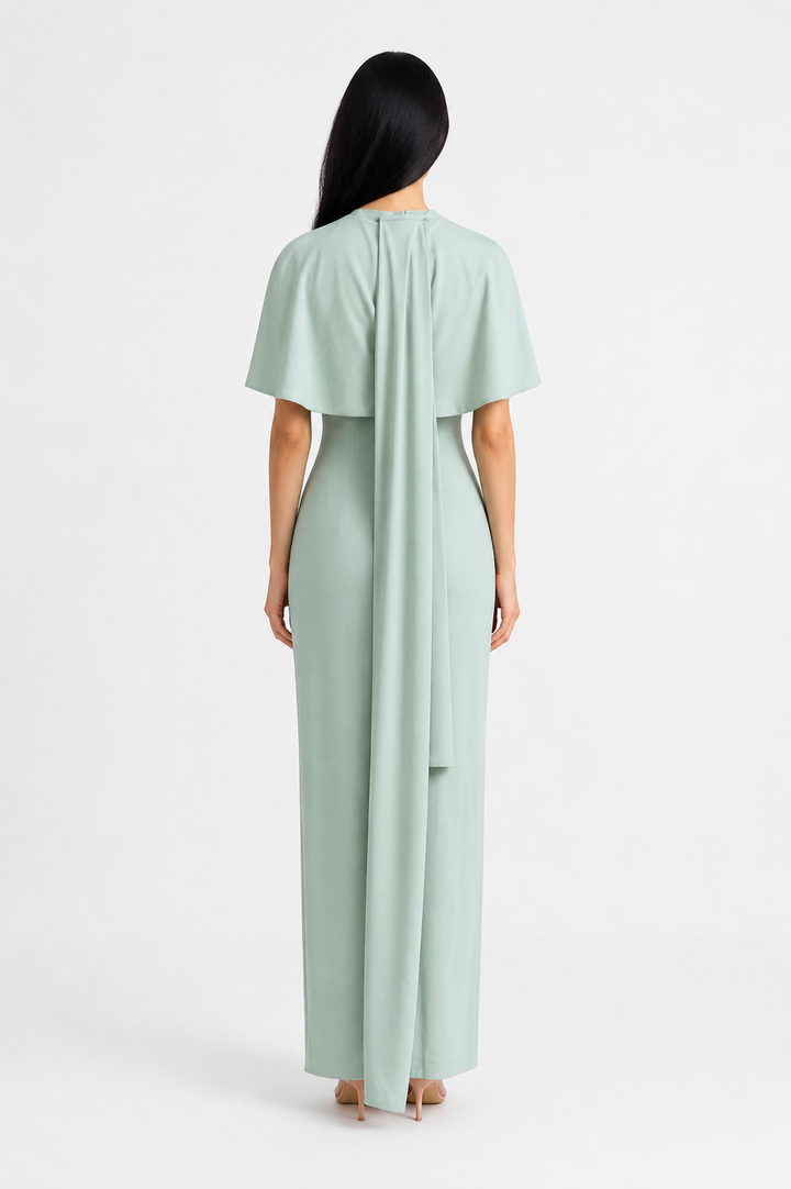 Cape Sleeve Fitted Maxi Dress – MINT