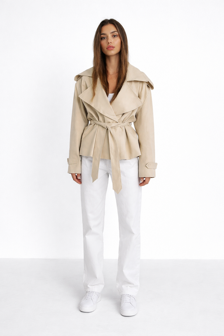 belted cropped trench jacket with oversized lapel – STRUCTURE
