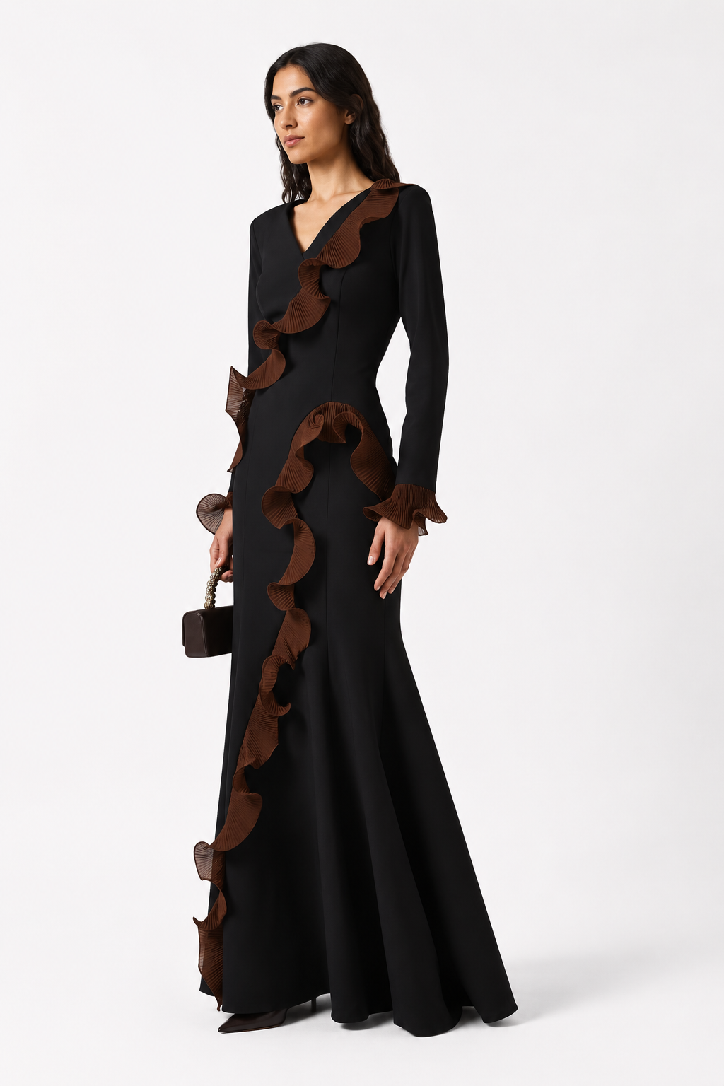 Ruffle Detail Mermaid Evening Gown - NOIRÉVA