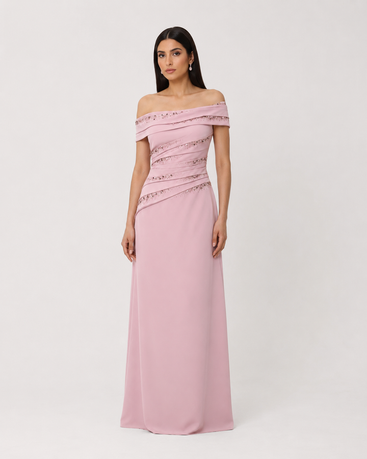 Elegant Off-Shoulder Embellished Evening Dress - Timeless