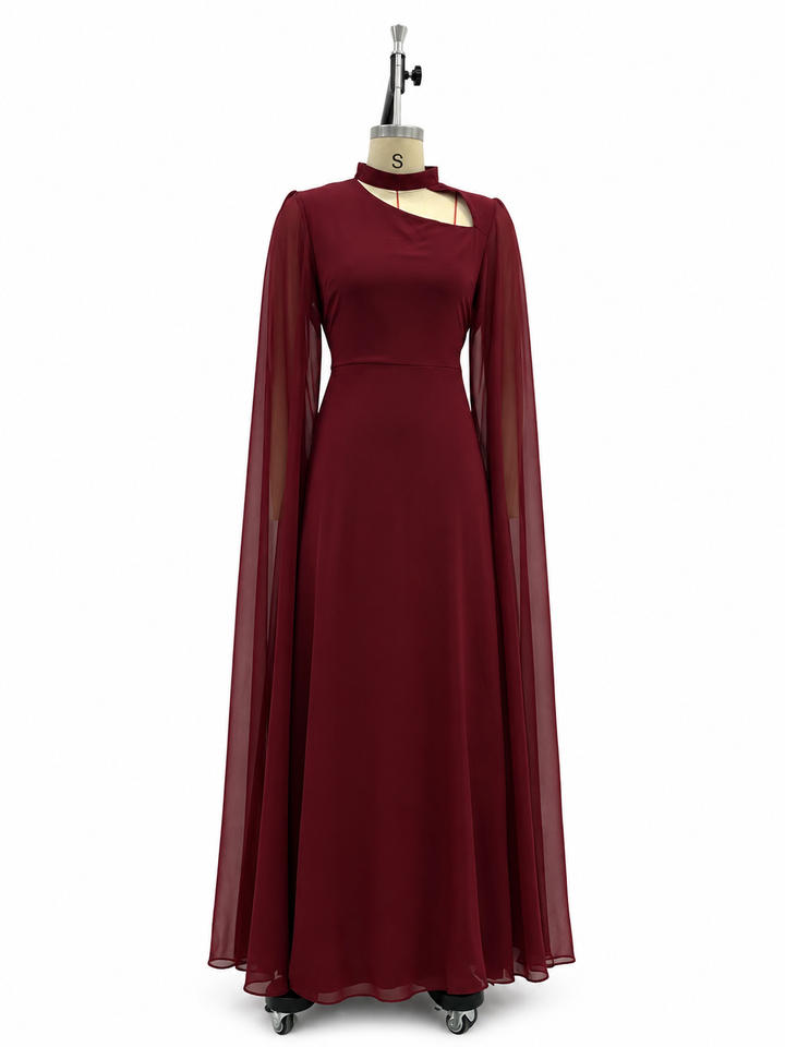 Elegant Red Chiffon Maxi Evening Dress - Glamour