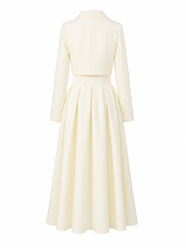 Black Pearl Collar Pleated Midi Dress – VÉLORA