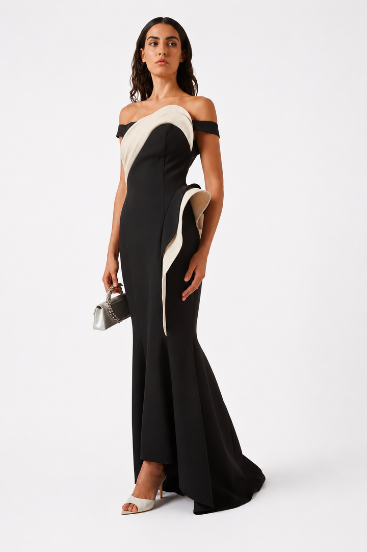 Off-Shoulder Contrast Evening Gown - MONTÉVA