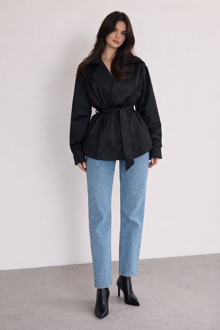 belted peplum jacket with structured collar – TAILOR