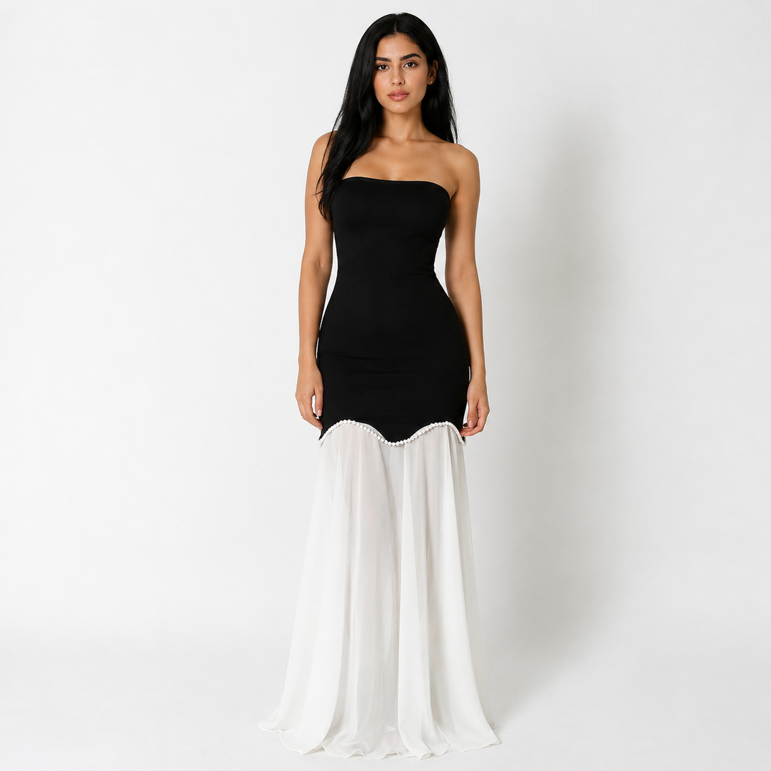 Strapless Contrast Mermaid Maxi Dress - Elegance