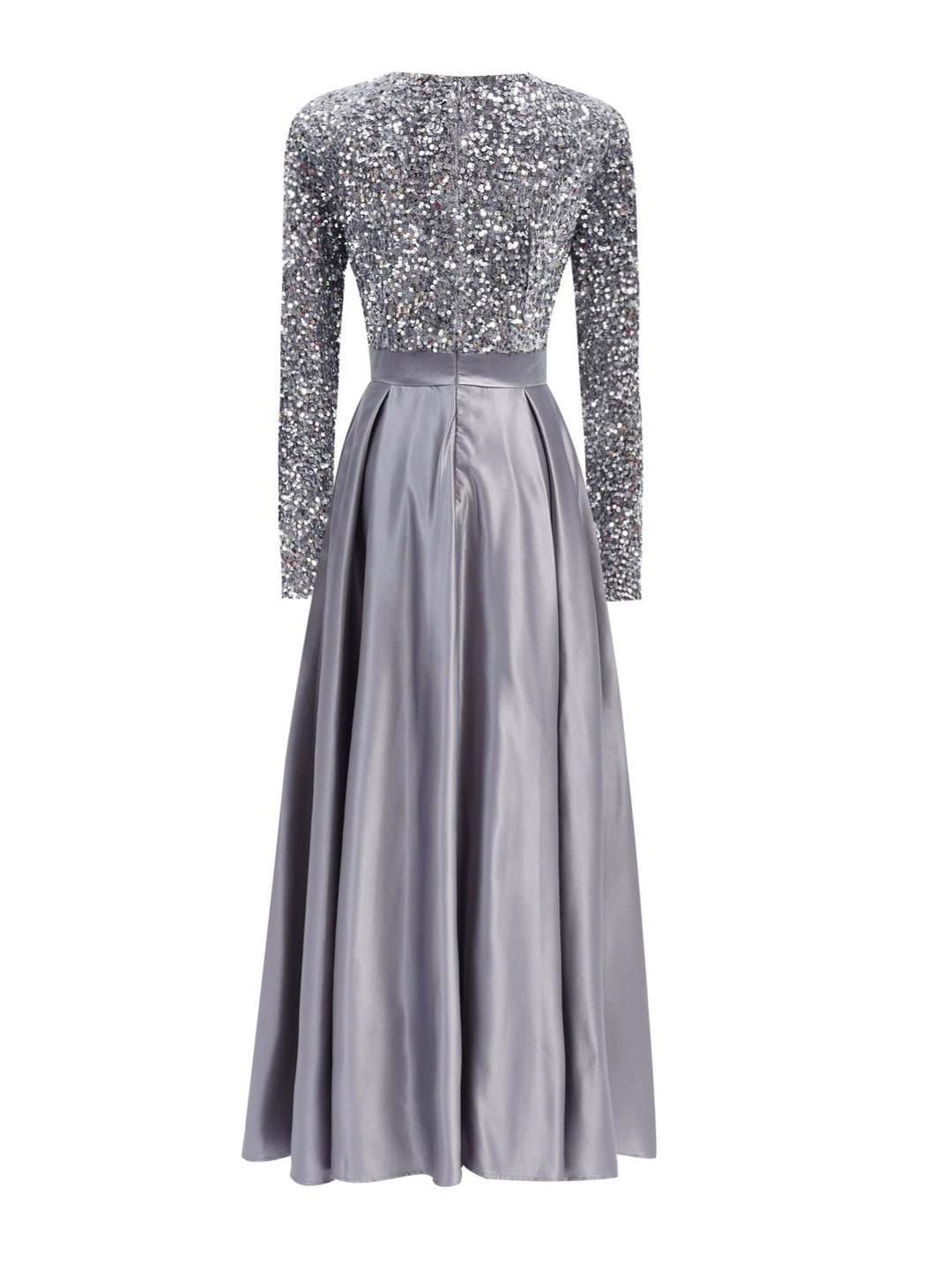 long-sleeve sequin bodice satin maxi dress – SILVÉRA