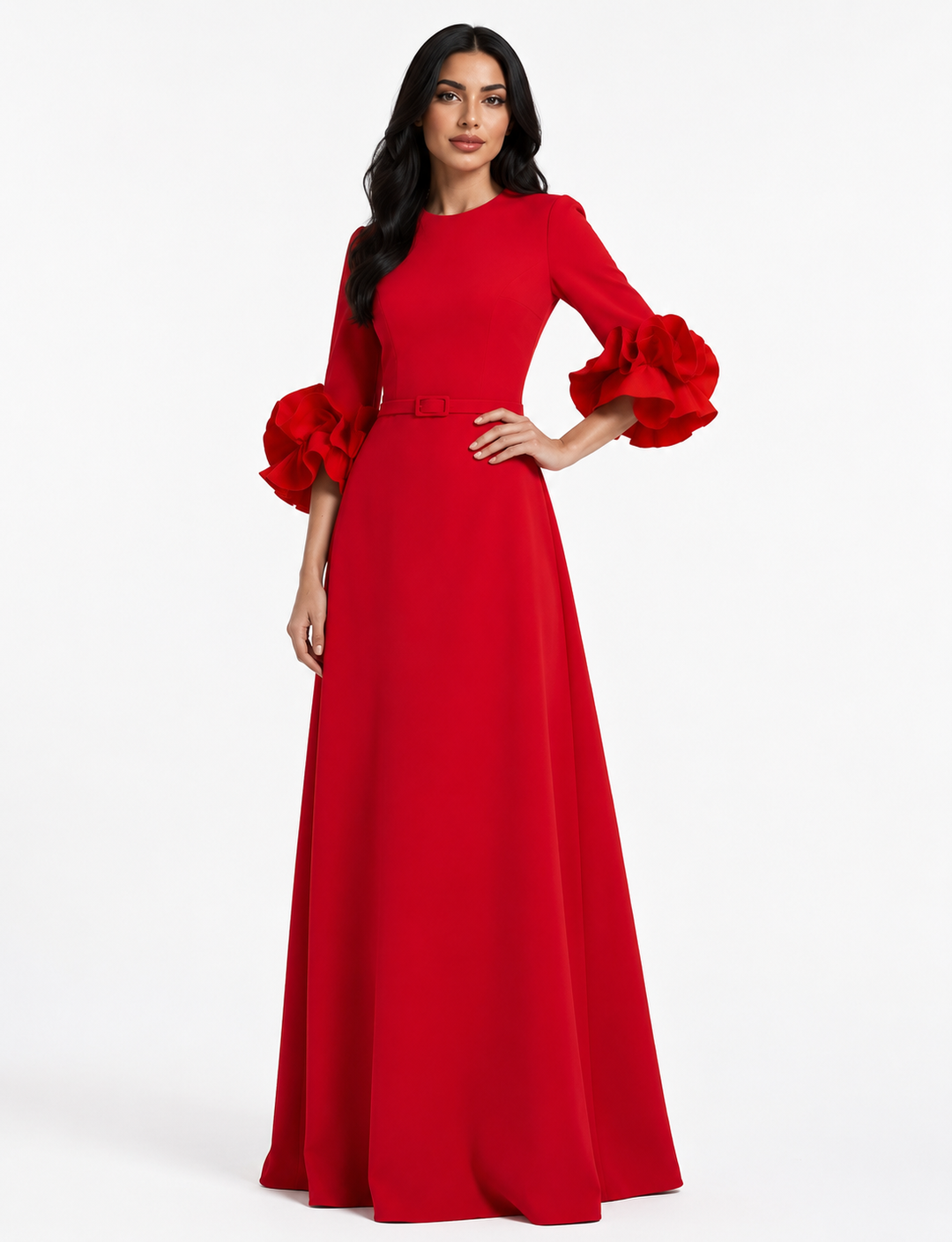 Sky Blue Ruffle Cuff Evening Gown - Serenity