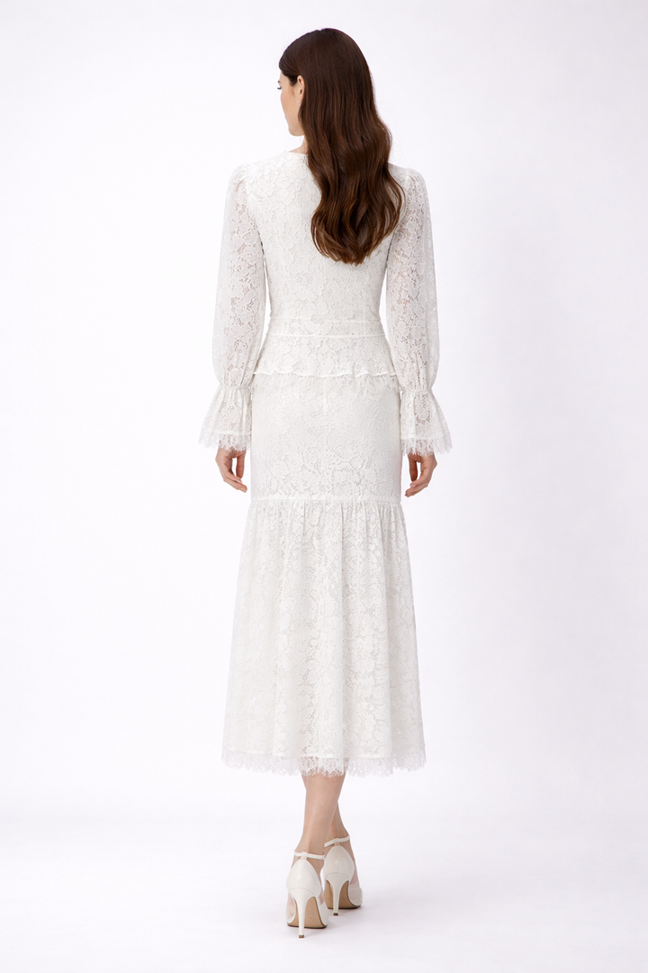 Elegant Lace Midi Dress with Button Front-ERINTA