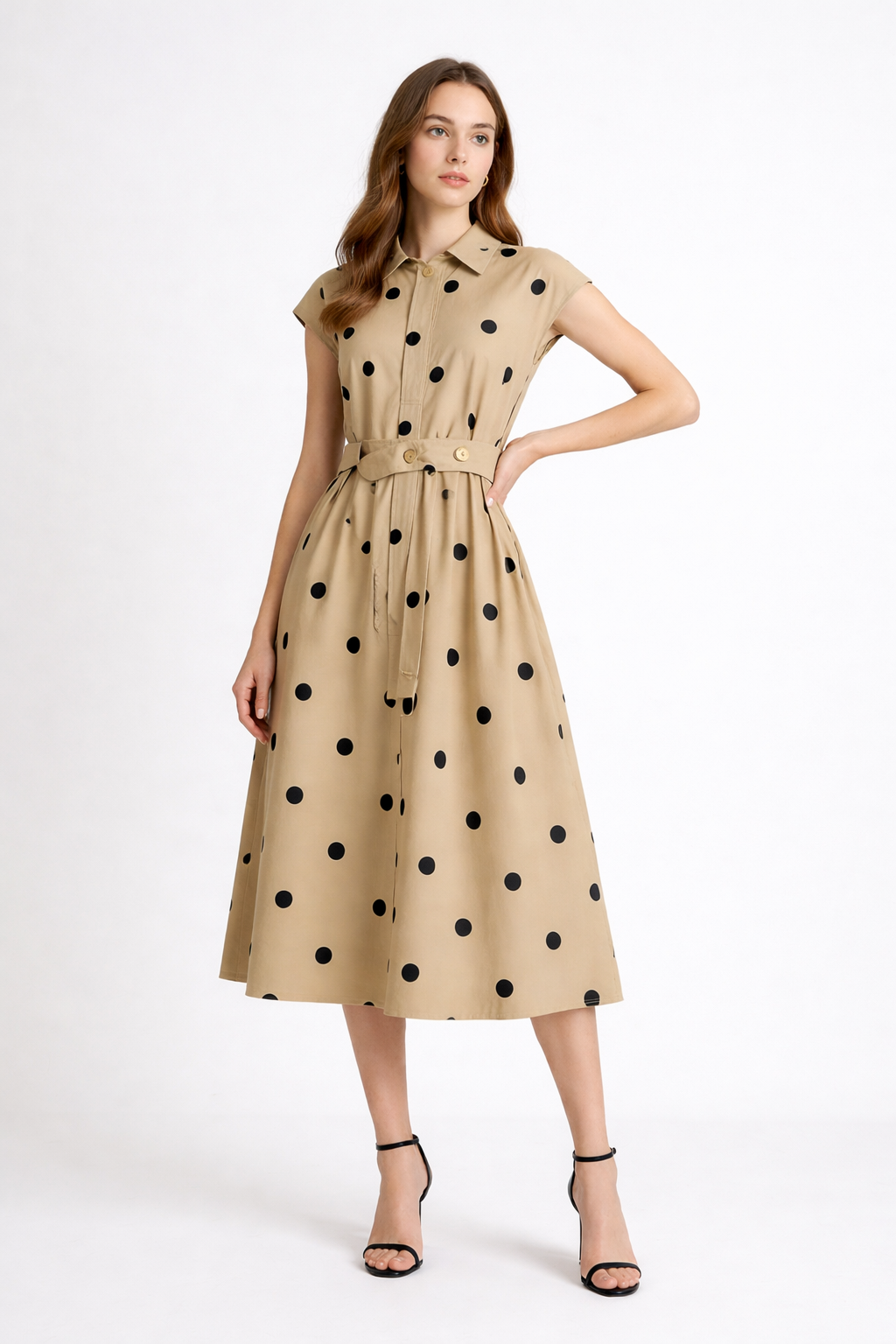 Polka Dot Belted Shirt Dress-seraa