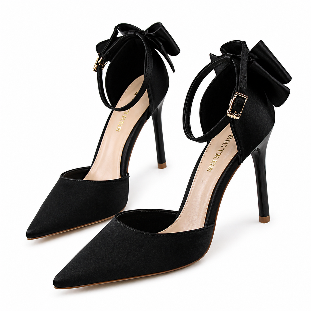 Fuchsia Satin Pointed-Toe Heels with Ankle Strap Bow – ROSÉVA