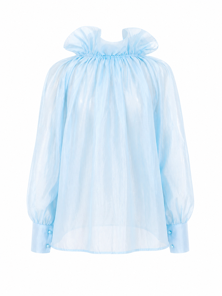Sky Blue Sheer Bow Blouse – AZURÉ
