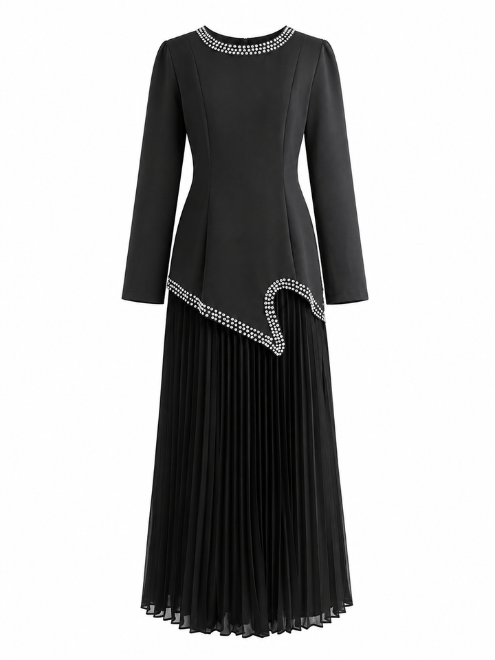 Elegant Pleated Maxi Dress - Pearl