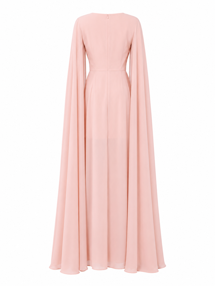 Elegant Chiffon Cape Sleeve Evening Dress - Timeless