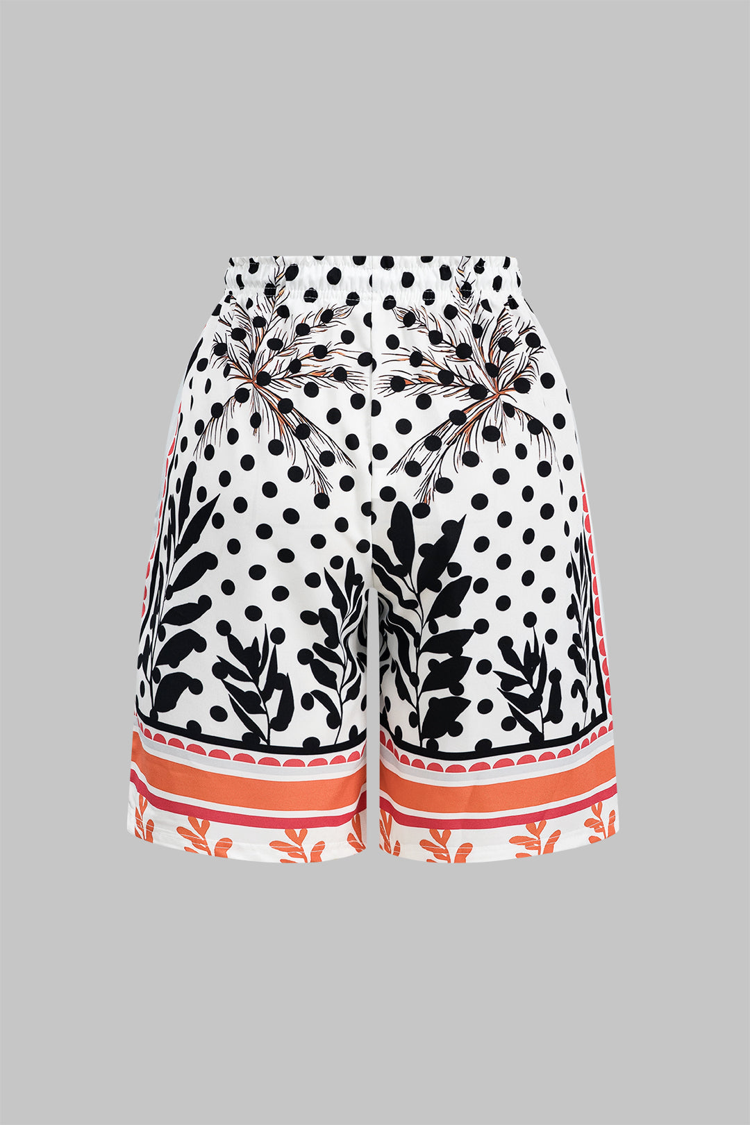 Polka Dots Print Button Short Sleeve Shirt And Ruched Tie Front Shorts Set