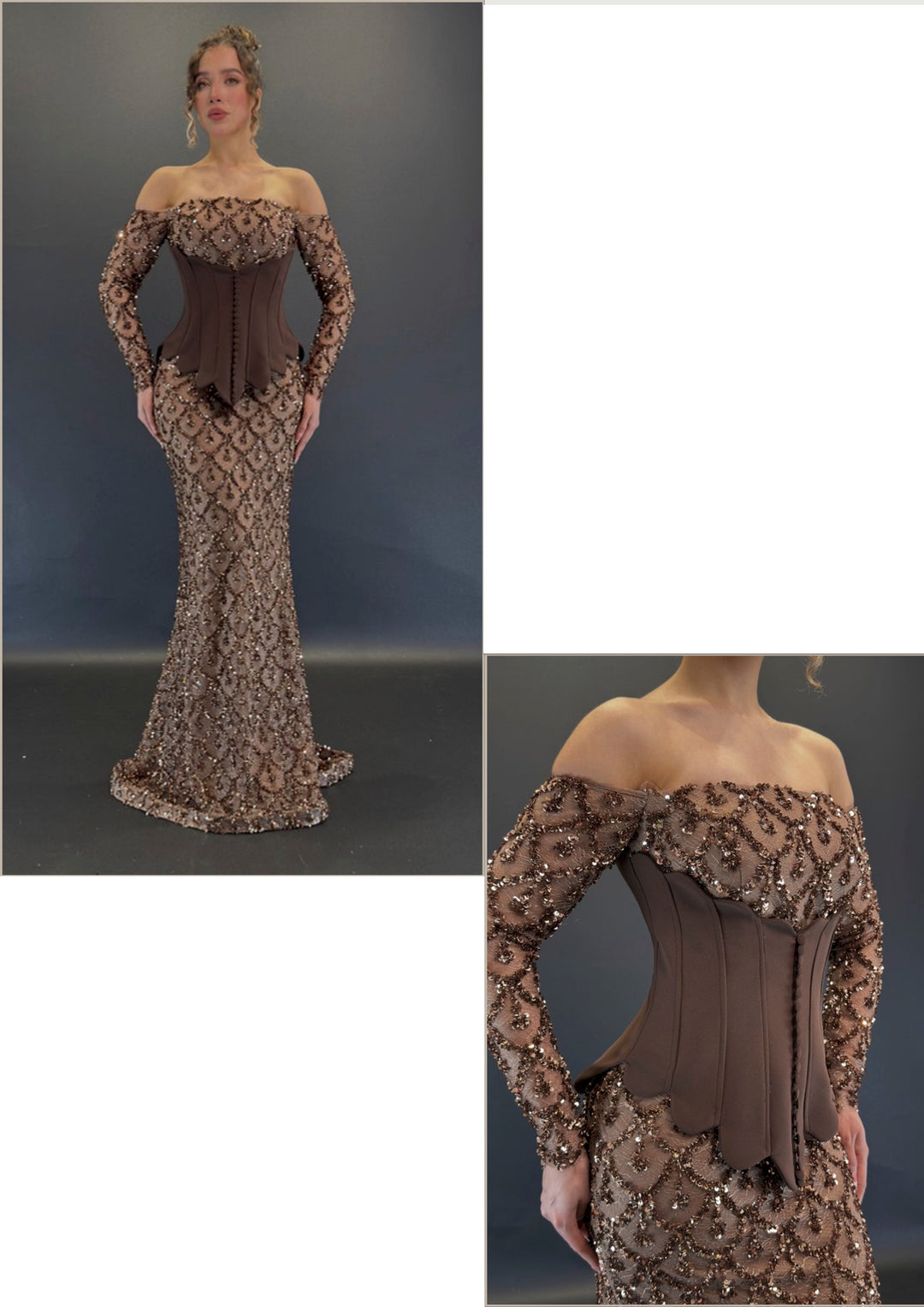 Sequined mermaid dress with corset waist details 2454- MALIYA