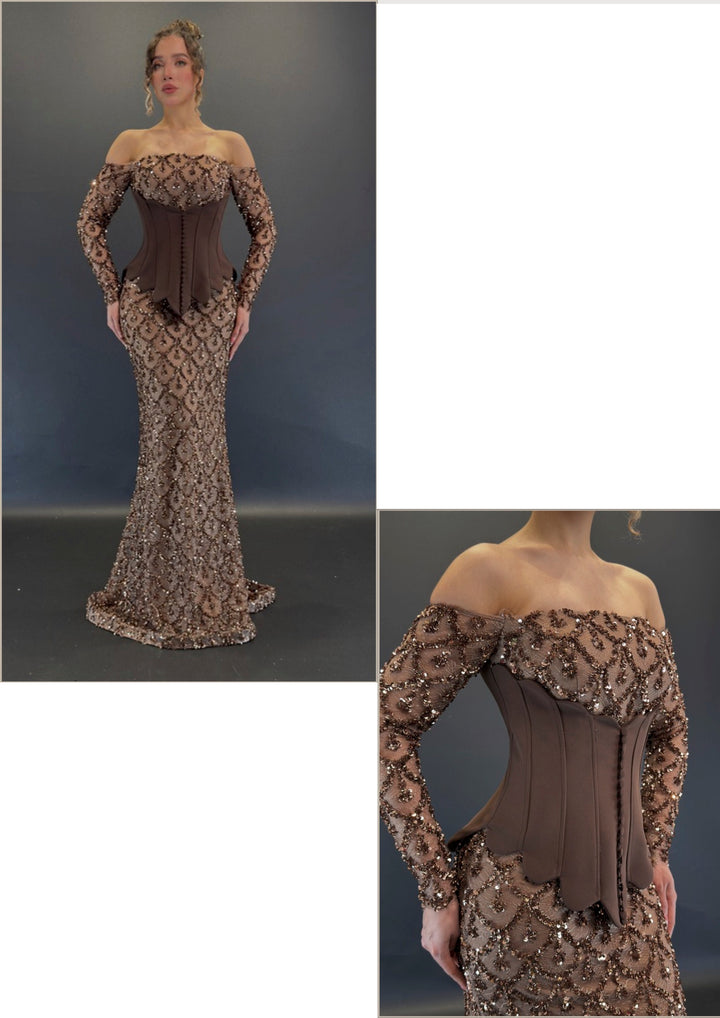 Sequined mermaid dress with corset waist details 2454- MALIYA