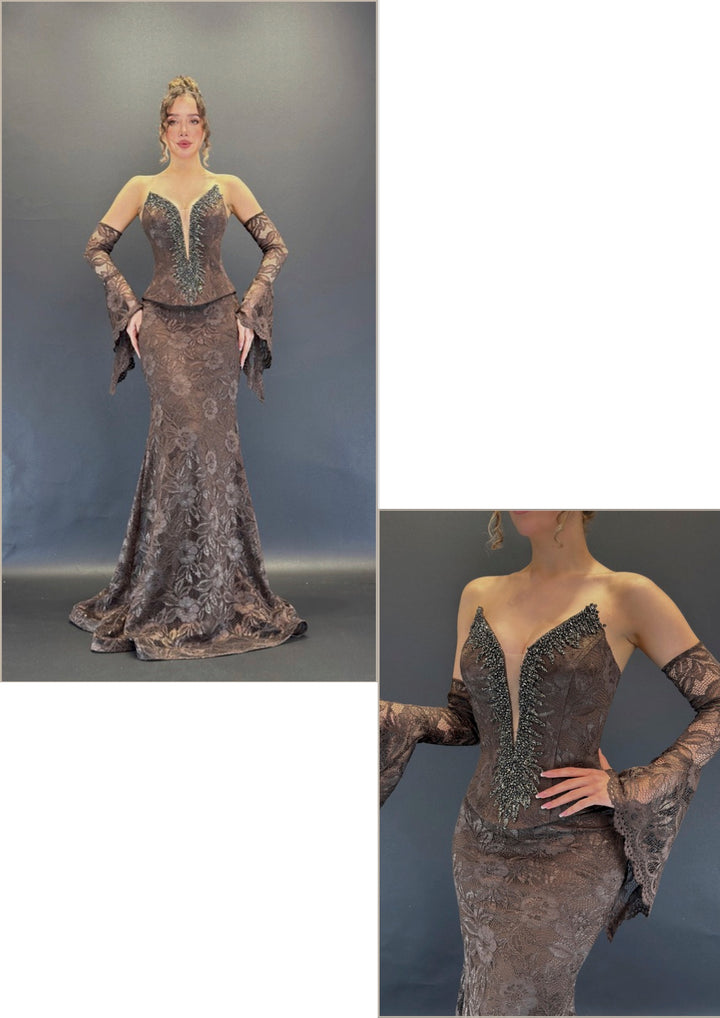 Mermaid-style evening dress with a corset-embellished bodice 2471 - SILSA