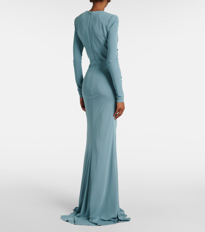 long-sleeve ruched gown with bow detail – ALIINA