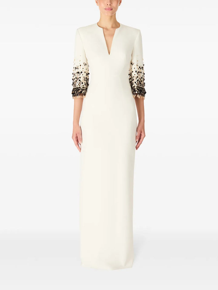 V-neck column dress with embellished sleeves – IVIRY