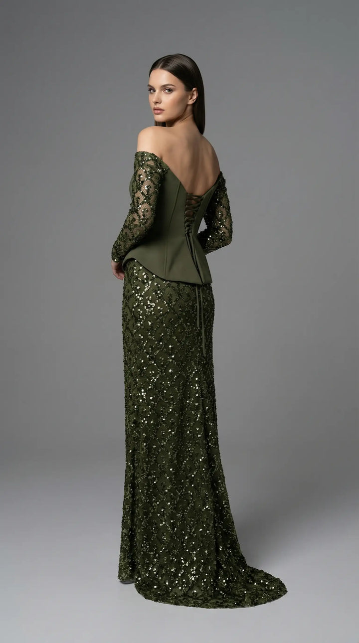 Sequined mermaid dress with corset waist details 2454- MALIYA