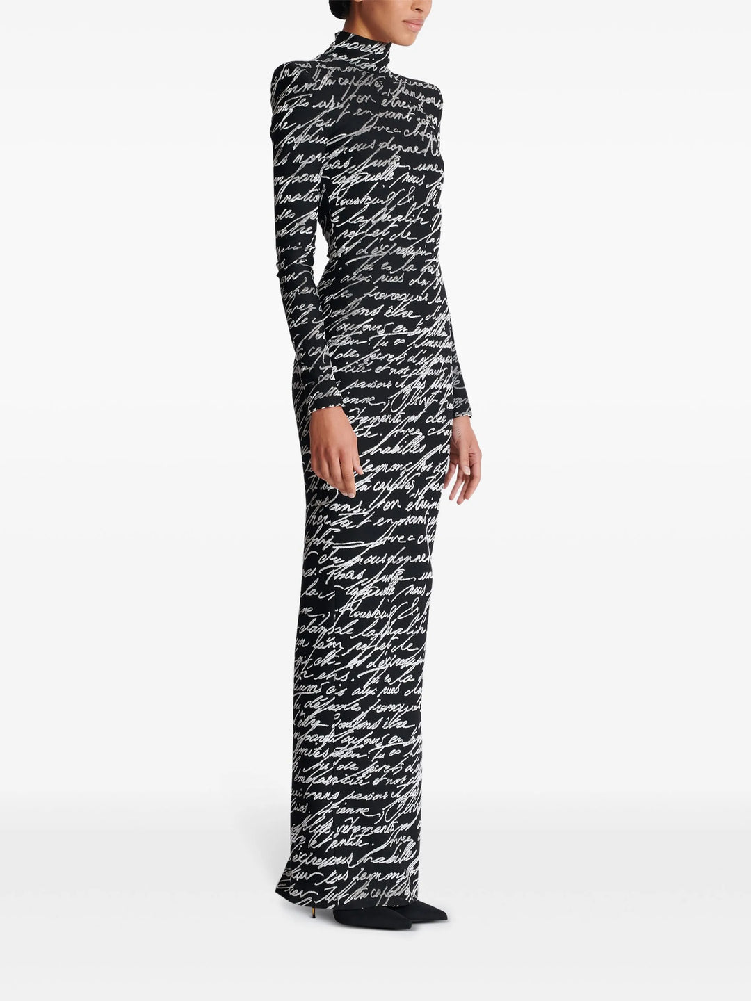 Lange mouw script-print jurk met hoge hals – Nokil 