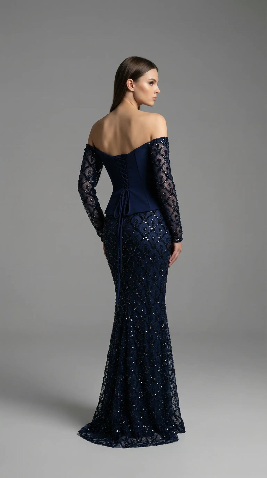 Sequined mermaid dress with corset waist details 2454- MALIYA