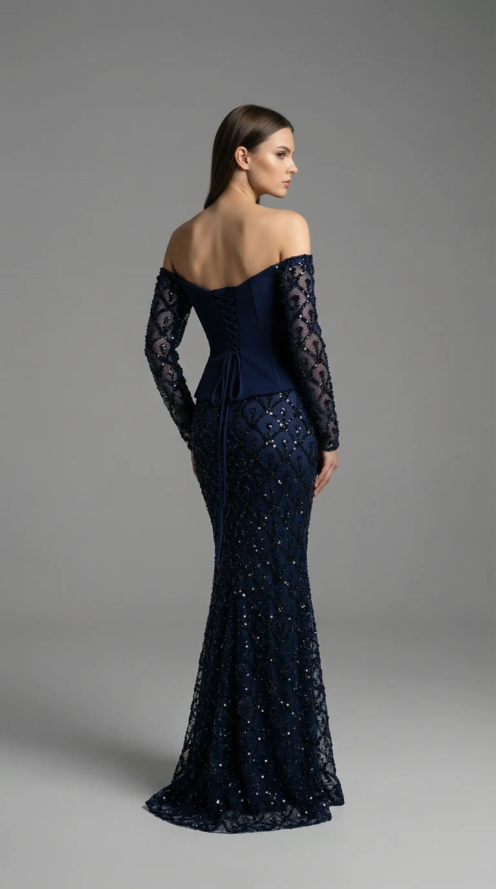 Sequined mermaid dress with corset waist details 2454- MALIYA