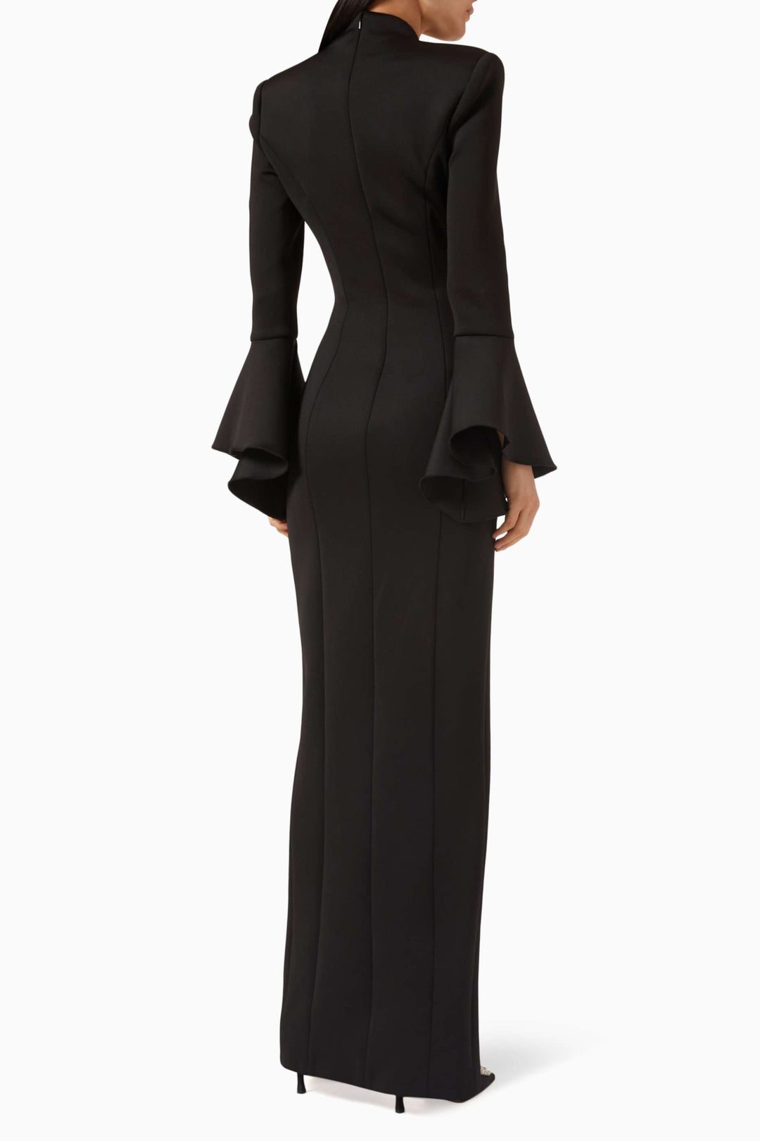 long-sleeve flared-cuff slit gown – IVORYS